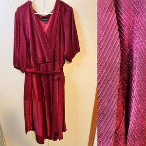 Crimson shiny midi Lane Bryant dress perfect for Holidays!